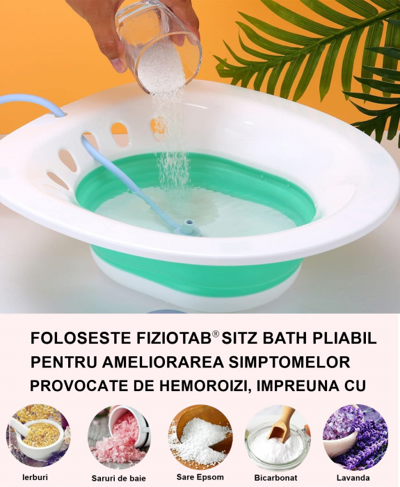 Vas FizioTab® Sitz Bath Pliabil, pentru Baie de Sezut, tip Lighean pentru Wc, Asigura Igiena Locala si Ameliorarea Simptomelor Locale Provocate de Hemoroizi, Alb/Verde cu Irigator Reglabil Albastru [6]