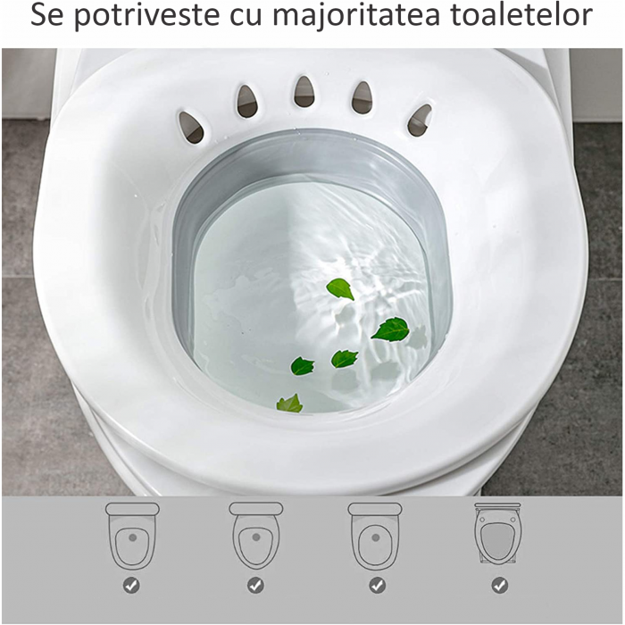 Vas FizioTab® Sitz Bath Pliabil, pentru Baie de Sezut, tip Lighean pentru Wc, Asigura Igiena Locala si Ameliorarea Simptomelor Provocate de Hemoroizi, Carlig si Saculet Depozitare Incluse, Alb/Gri cu [7]