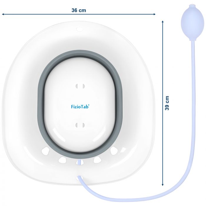 Vas FizioTab® Sitz Bath Pliabil, pentru Baie de Sezut, tip Lighean pentru Wc, Asigura Igiena Locala si Ameliorarea Simptomelor Provocate de Hemoroizi, Carlig si Saculet Depozitare Incluse, Alb/Gri cu [2]