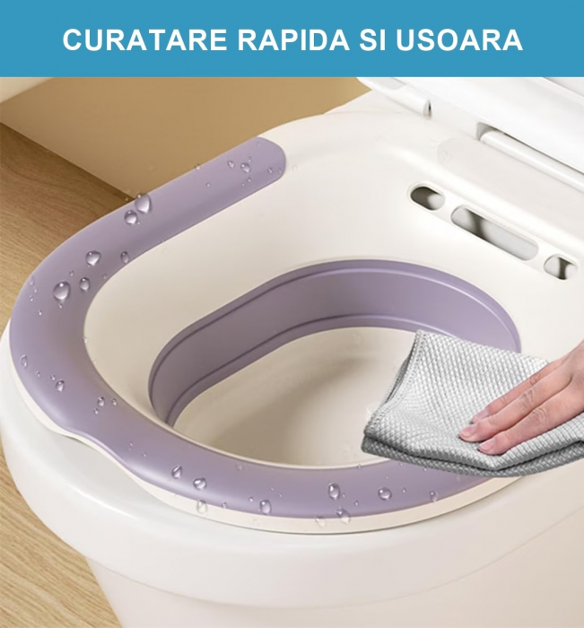 Vas FizioTab® Sitz Bath Pliabil, pentru Baie de Sezut, tip Lighean pentru Wc, Asigura Igiena Locala si Ameliorarea Simptomelor Provocate de Hemoroizi, Carlig si Saculet Depozitare Incluse, Alb/Mov cu [5]