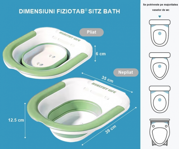 Vas FizioTab® Sitz Bath Pliabil, pentru Baie de Sezut, tip Lighean pentru Wc, Asigura Igiena Locala si Ameliorarea Simptomelor Provocate de Hemoroizi, Carlig si Saculet Depozitare Incluse, Alb/Verde c [6]