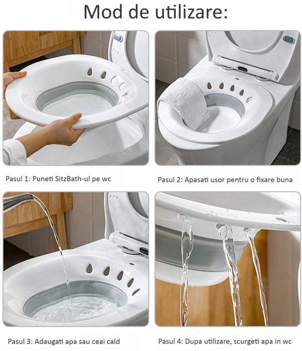 Vas FizioTab® Sitz Bath Pliabil, pentru Baie de Sezut, tip Lighean pentru Wc, Asigura Igiena Locala si Ameliorarea Simptomelor Provocate de Hemoroizi, Carlig si Saculet Depozitare Incluse, Alb/Gri cu [9]