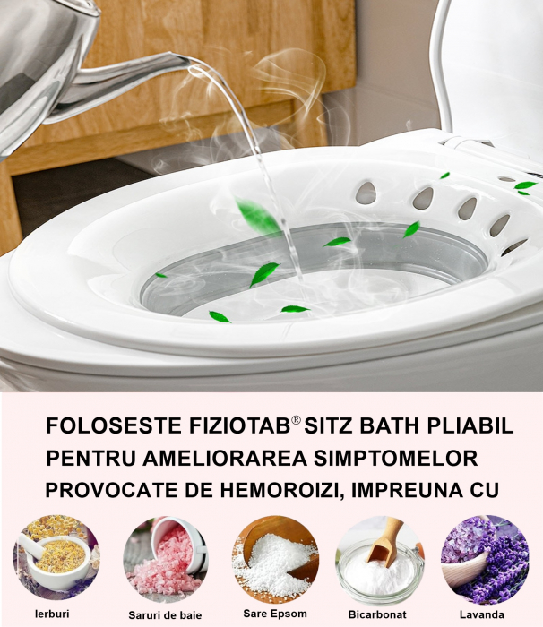 Vas FizioTab® Sitz Bath Pliabil, pentru Baie de Sezut, tip Lighean pentru Wc, Asigura Igiena Locala si Ameliorarea Simptomelor Provocate de Hemoroizi, Carlig si Saculet Depozitare Incluse, Alb/Gri cu [5]