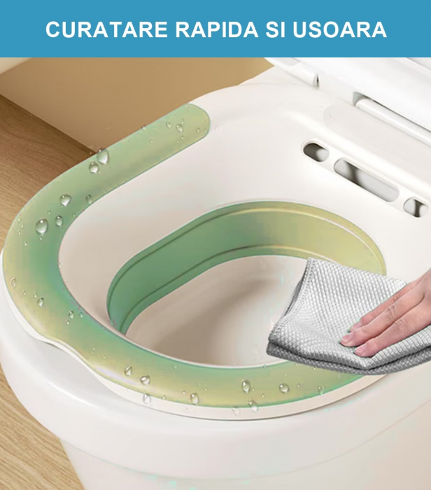 Vas FizioTab® Sitz Bath Pliabil, pentru Baie de Sezut, tip Lighean pentru Wc, Asigura Igiena Locala si Ameliorarea Simptomelor Provocate de Hemoroizi, Carlig si Saculet Depozitare Incluse, Alb/Verde c [4]