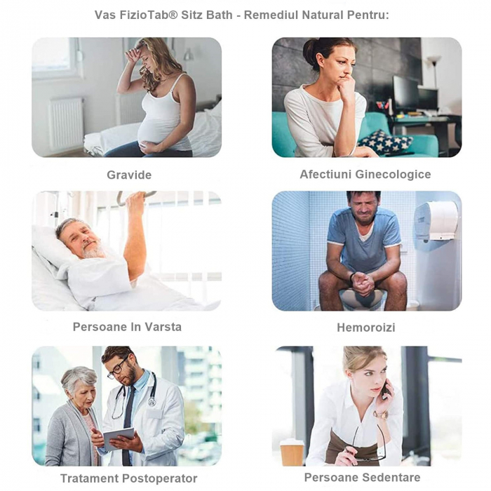 Vas FizioTab® Sitz Bath Pliabil, pentru Baie de Sezut, tip Lighean pentru Wc, Asigura Igiena Locala si Ameliorarea Simptomelor Provocate de Hemoroizi, Carlig si Saculet Depozitare Incluse, Alb/Gri cu [8]
