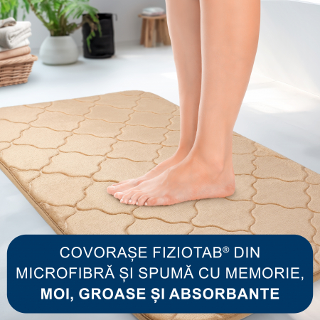 Set 3 Covorase Baie FizioTab®, Microfibra, Spuma cu Memorie, 80x50, 50x40, 40x45, Antiderapante, Bej natural [4]