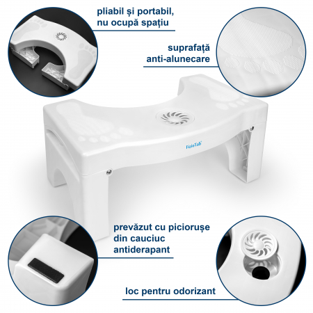 Scaunel Pliabil WC FizioTab® cu Odorizant Inclus, Impotriva Constipatiei si Hemoroizilor, Inaltator Toaleta pentru Pozitia Ghemuit, 1 buc, Alb, Inaltime 17 cm [1]