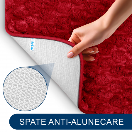 Set 3 Covorase Baie FizioTab®, Microfibra, Spuma cu Memorie, 80x50, 50x40, 40x45, Antiderapante, Rosu [3]