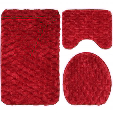 Covorase baie - Set 3 Covorase Baie FizioTab®, Microfibra, Spuma cu Memorie, 80x50, 50x40, 40x45, Antiderapante, Rosu