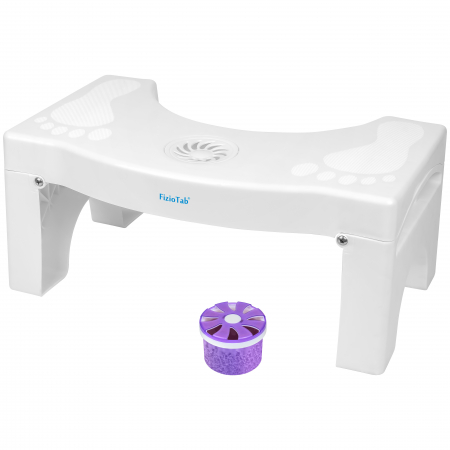 Taburetul FizioTab - Scaunel Pliabil WC FizioTab® cu Odorizant Inclus, Impotriva Constipatiei si Hemoroizilor, Inaltator Toaleta pentru Pozitia Ghemuit, 1 buc, Alb, Inaltime 17 cm