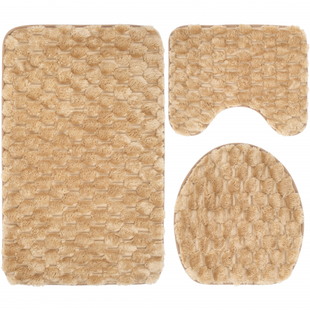 Covorase baie - Set 3 Covorase Baie FizioTab®, Microfibra, Spuma cu Memorie, 80x50, 50x40, 40x45, Antiderapante, Bej
