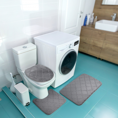 Set 3 Covorase Baie FizioTab®, Microfibra, Spuma cu Memorie, 80x50, 50x40, 40x45, Antiderapante, Gri [1]