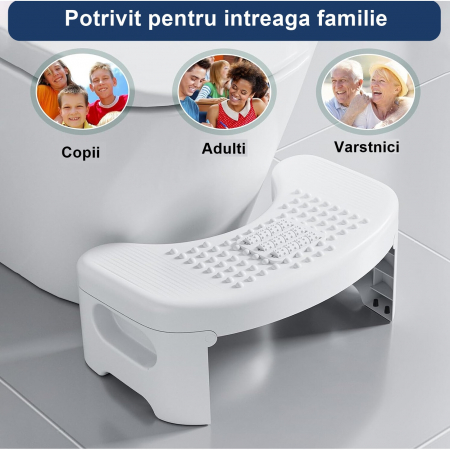 Scaunel Pliabil WC FizioTab®, Impotriva Constipatiei si Hemoroizilor, Pentru Pozitia Ghemuit Corecta Pe WC, Adulti si Copii, 1 buc, Alb, Inaltime 18 cm [3]