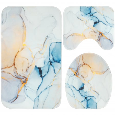 Covorase baie - Set 3 Covorase Baie FizioTab®, Antiderapante, Model Abstract Albastru