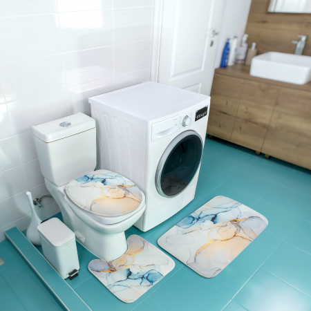 Set 3 Covorase Baie FizioTab®, Antiderapante, Model Abstract Albastru [1]