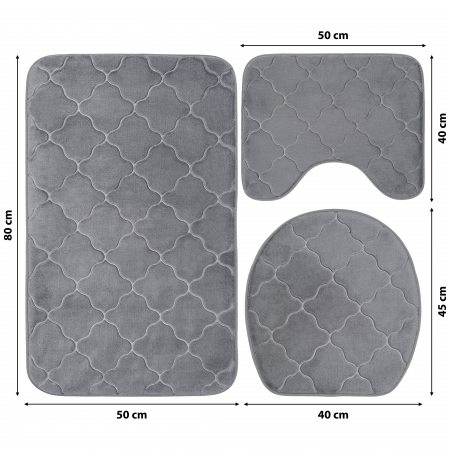 Set 3 Covorase Baie FizioTab®, Microfibra, Spuma cu Memorie, 80x50, 50x40, 40x45, Antiderapante, Gri [2]