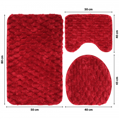 Set 3 Covorase Baie FizioTab®, Microfibra, Spuma cu Memorie, 80x50, 50x40, 40x45, Antiderapante, Rosu [2]