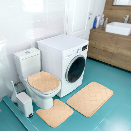 Set 3 Covorase Baie FizioTab®, Microfibra, Spuma cu Memorie, 80x50, 50x40, 40x45, Antiderapante, Bej natural [1]