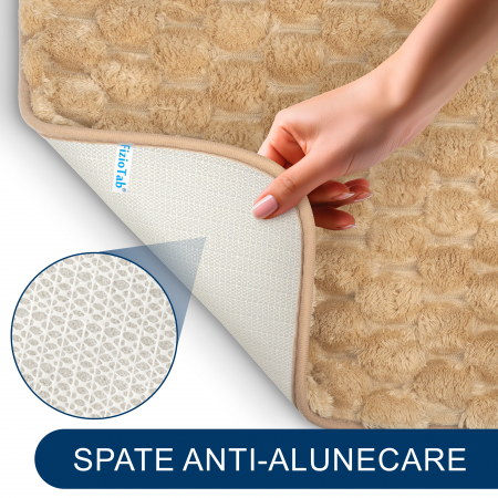 Set 3 Covorase Baie FizioTab®, Microfibra, Spuma cu Memorie, 80x50, 50x40, 40x45, Antiderapante, Bej [3]