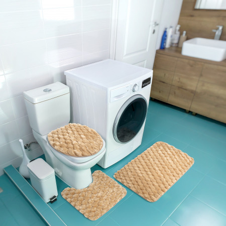 Set 3 Covorase Baie FizioTab®, Microfibra, Spuma cu Memorie, 80x50, 50x40, 40x45, Antiderapante, Bej [1]