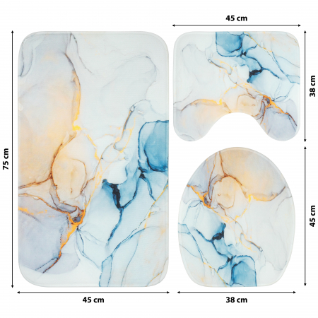 Set 3 Covorase Baie FizioTab®, Antiderapante, Model Abstract Albastru [2]