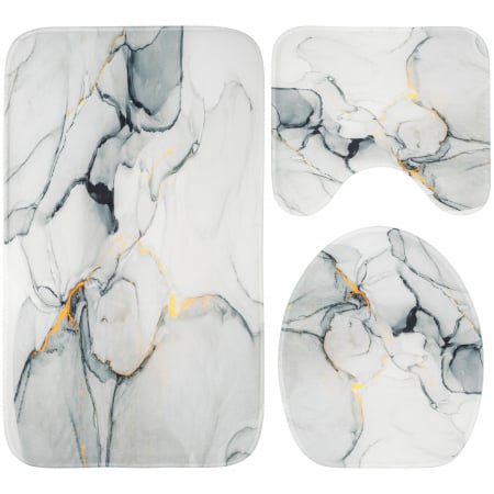 Covorase baie - Set 3 Covorase Baie FizioTab®, Antiderapante, Model Abstract Gri