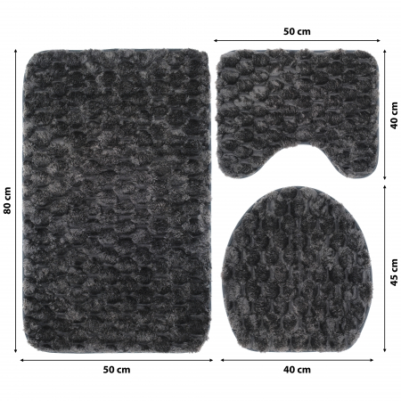 Set 3 Covorase Baie FizioTab®, Microfibra, Spuma cu Memorie, 80x50, 50x40, 40x45, Antiderapante, Gri inchis [2]