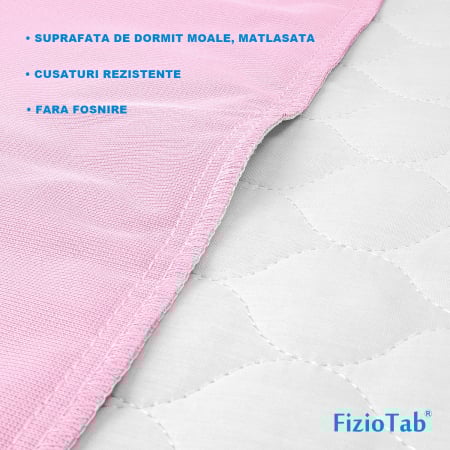 Aleza Impermeabila FizioTab®, Protectie Saltea Lavabila si Reutilizabila pentru Adulti si Copii, 90 x 85 cm, Roz/Alb [4]