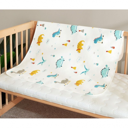 Aleza impermeabila mare pentru copii, FizioTab®, 80x100 cm, absorbanta si lavabila, refolosibila, tip paturica, pentru schimbat scutecul bebelusului, Dinozauri [9]