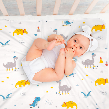 Aleza impermeabila mare pentru copii, FizioTab®, 80x100 cm, absorbanta si lavabila, refolosibila, tip paturica, pentru schimbat scutecul bebelusului, Dinozauri [2]