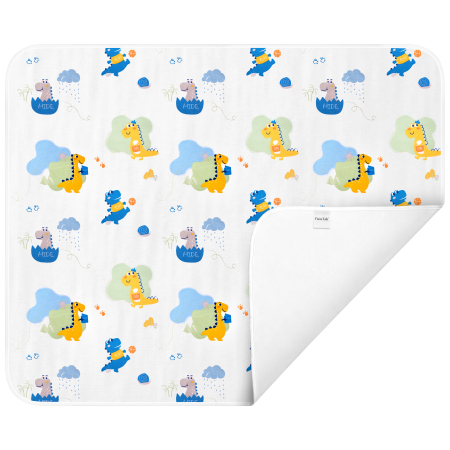 Aleza impermeabila mare pentru copii, FizioTab®, 80x100 cm, absorbanta si lavabila, refolosibila, tip paturica, pentru schimbat scutecul bebelusului, Funny Dinos