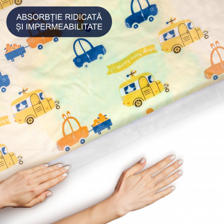 Aleza impermeabila mare pentru copii, FizioTab®, 80x100 cm, absorbanta si lavabila, refolosibila, tip paturica, pentru schimbat scutecul bebelusului, Masinute [5]