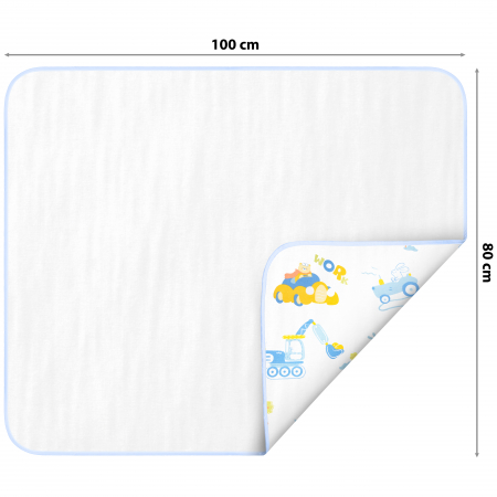 Aleza impermeabila mare pentru copii, FizioTab®, 80x100 cm, absorbanta si lavabila, refolosibila, tip paturica, pentru schimbat scutecul bebelusului, Tractorase [1]