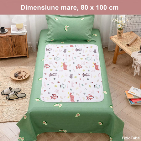 Aleza impermeabila mare pentru copii, FizioTab®, 80x100 cm, absorbanta si lavabila, refolosibila, tip paturica, pentru schimbat scutecul bebelusului, Veverite [9]