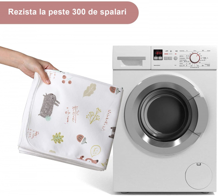 Aleza impermeabila mare pentru copii, FizioTab®, 80x100 cm, absorbanta si lavabila, refolosibila, tip paturica, pentru schimbat scutecul bebelusului, Veverite [7]