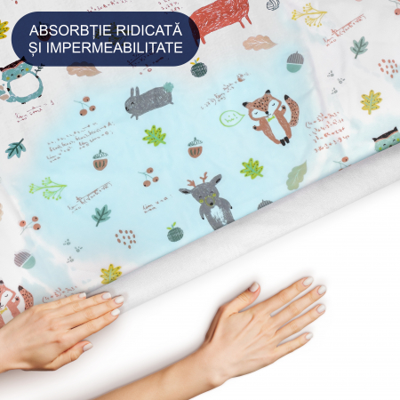 Aleza impermeabila mare pentru copii, FizioTab®, 80x100 cm, absorbanta si lavabila, refolosibila, tip paturica, pentru schimbat scutecul bebelusului, Veverite [5]