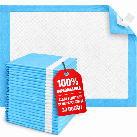 Aleze de unica folosinta - Aleze Impermeabile De Unica Folosinta FizioTab®, Cu 2 Benzi Adezive Anti-Alunecare, 80x90 cm, Set 30 bucati, Absorbante, Protectie Saltea, Pat, Ideale Pentru  Adulti cu Incontinenta, Varstnici, Copii