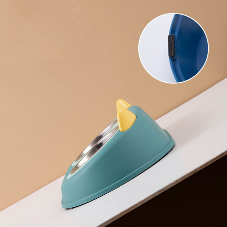 Castron cu 2 boluri FizioTab® si 2 Pungi Igienice, pentru Pisici si Caini de talie Mica, pentru Mancare si Apa, Antiderapant, Verde cu Urechiuse Galbene [3]