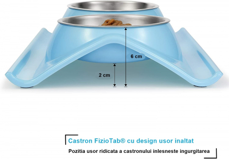 Castron Hranire cu 2 Boluri Inox, FizioTab® – Pentru Caini de Talie Mica si Pisicute, Albastru [5]