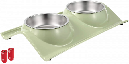 Castroane si boluri animale - Castron Hranire cu 2 Boluri Inox, FizioTab® – Pentru Caini de Talie Mica si Pisicute, Verde
