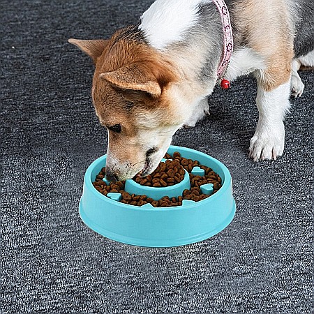 Castron Hranire Lenta Caini FizioTab®, pentru Prevenirea Indigestiei, Antiderapant, Love, Albastru [9]