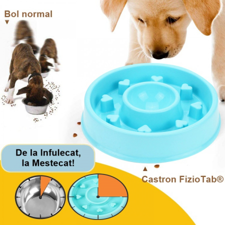 Castron Hranire Lenta Caini FizioTab®, pentru Prevenirea Indigestiei, Antiderapant, Love, Albastru [1]