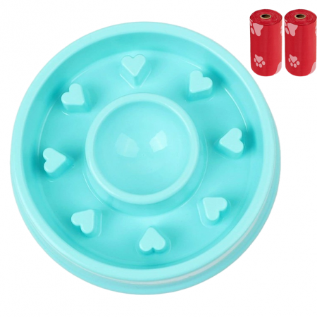 Castroane si boluri animale - Castron Hranire Lenta Caini FizioTab®, pentru Prevenirea Indigestiei, Antiderapant, Love, Albastru