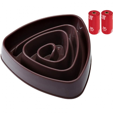 Castroane si boluri animale - Castron Hranire Lenta Caini FizioTab®, pentru Prevenirea Indigestiei, Slow Feed Bowl Interactiv, Cafeniu