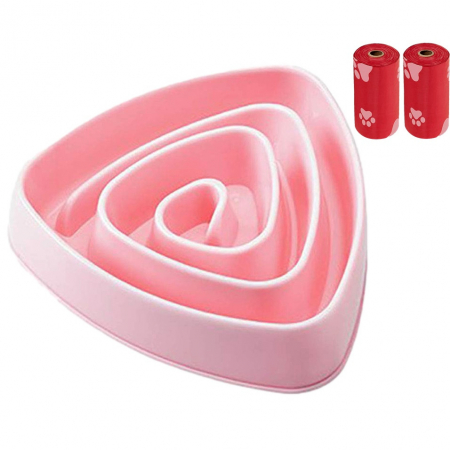 Castroane si boluri animale - Castron Hranire Lenta Caini FizioTab®, pentru Prevenirea Indigestiei, Slow Feed Bowl Interactiv, Roz
