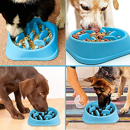 Castron Hranire Lenta pentru Caini, Pentru Prevenirea Indigestiei, Slow Feed Bol Interactiv FizioTab®, Albastru [8]