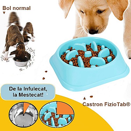 Castron Hranire Lenta pentru Caini, Pentru Prevenirea Indigestiei, Slow Feed Bol Interactiv FizioTab®, Albastru [4]