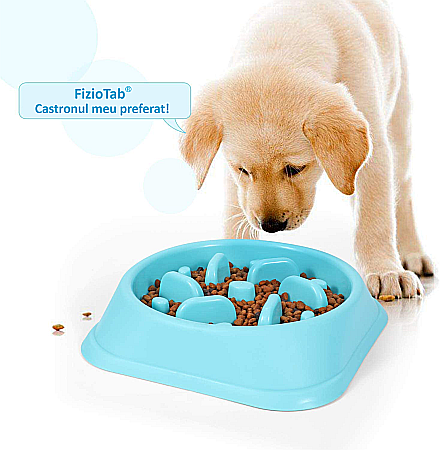 Castron Hranire Lenta pentru Caini, Pentru Prevenirea Indigestiei, Slow Feed Bol Interactiv FizioTab®, Albastru [9]