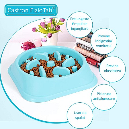 Castron Hranire Lenta pentru Caini, Pentru Prevenirea Indigestiei, Slow Feed Bol Interactiv FizioTab®, Albastru [7]