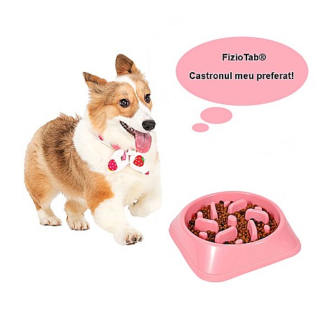 Castron Hranire Lenta pentru Caini, Pentru Prevenirea Indigestiei, Slow Feed Bol Interactiv FizioTab®, Roz [8]